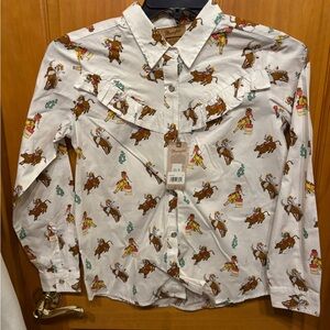 Wrangler Kids XL/ Women’s XS White Western Cowboy Print Shirt
